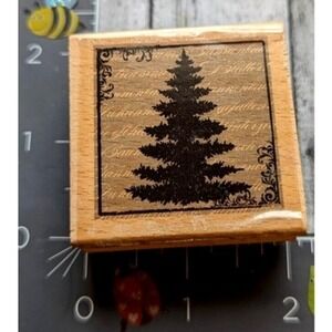 Hampton Art Pine Evergreen Tree Silhouette Framed 2009 Rubber Stamp Wood #F45